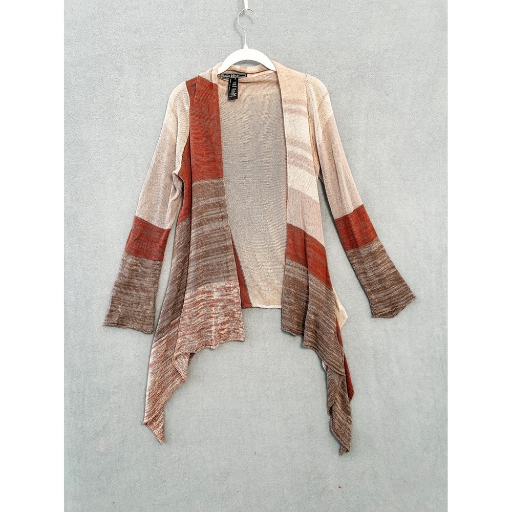 Love Stitch Open Front Draped Cardigan Rust Brown Colorblock Boho IMP-5257 Small